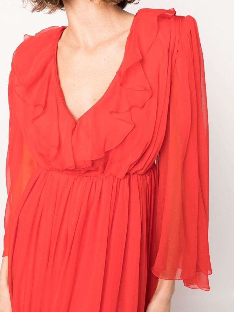Red Ruffled Silk Chiffon Gown