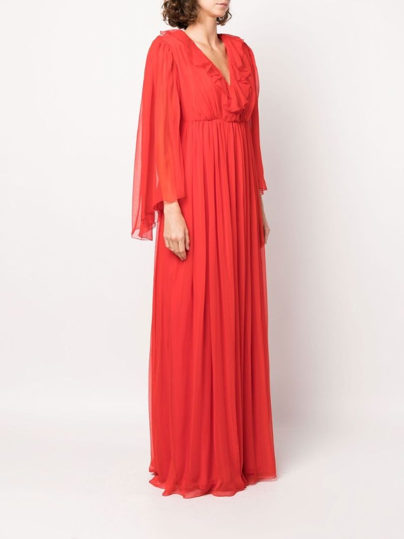 Red Ruffled Silk Chiffon Gown