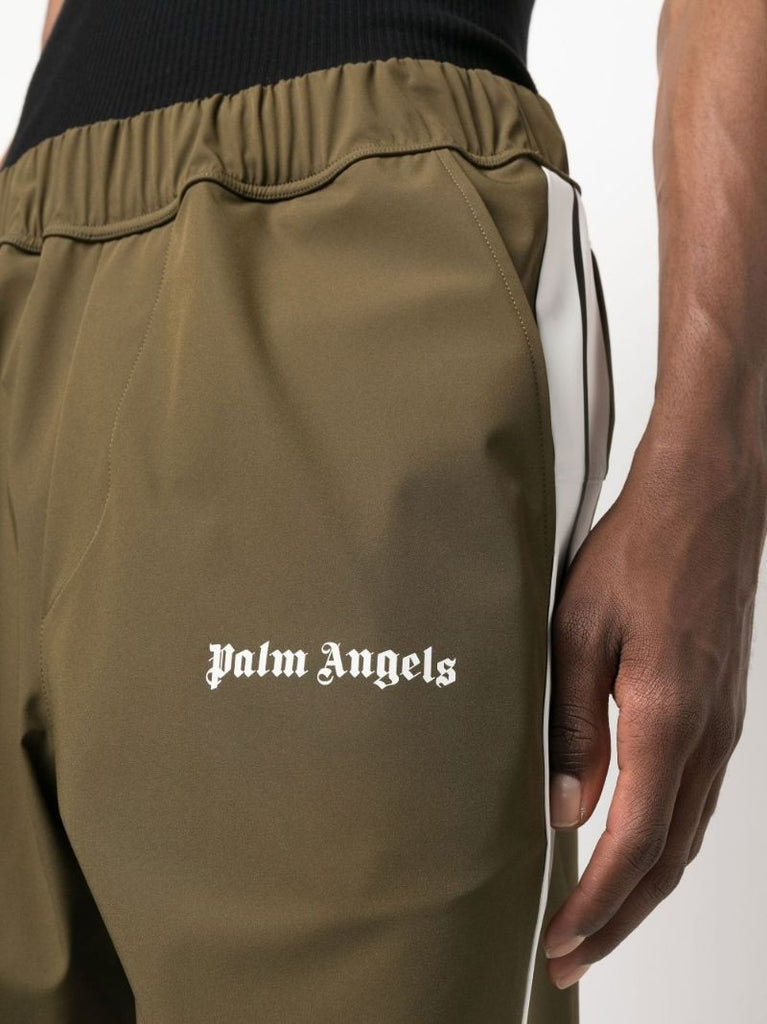 Green Logo Print Stripe Cargo Pants
