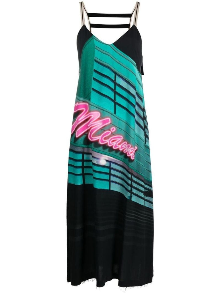Black Miami Print Sleeveless Dress