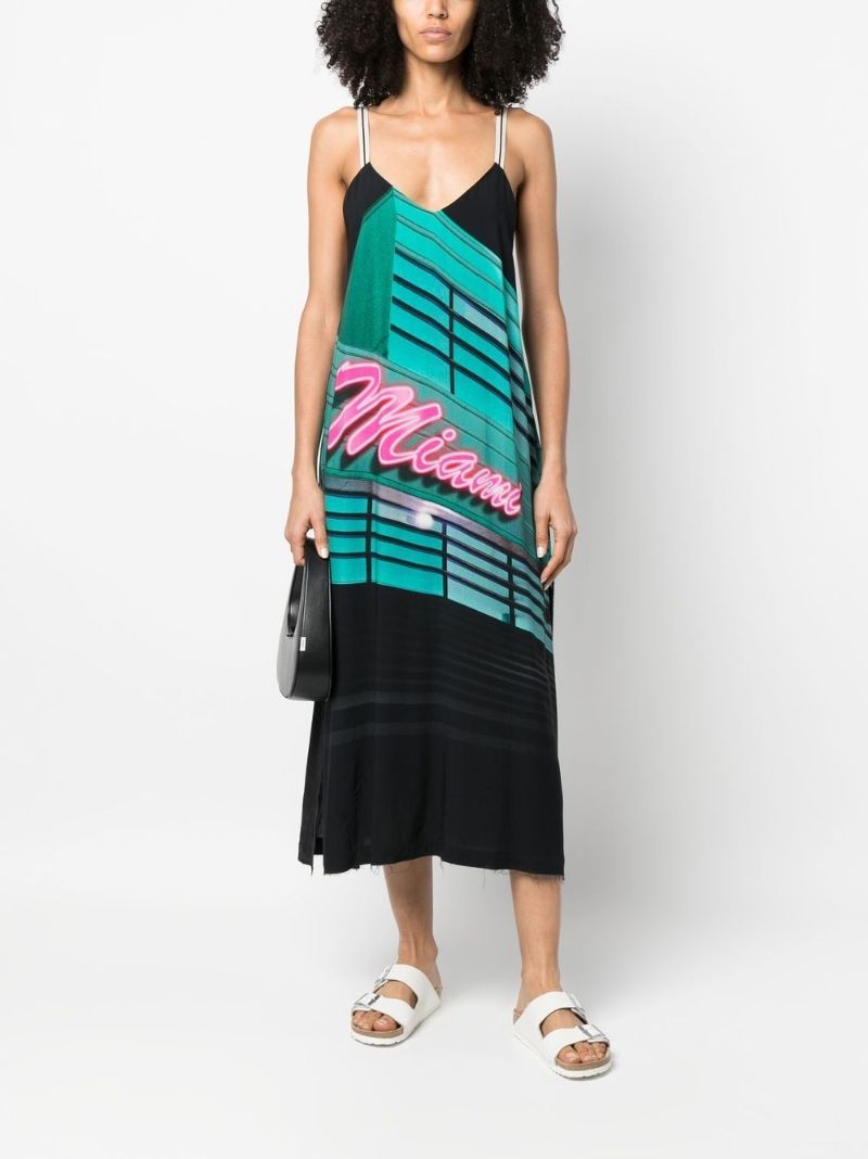 Black Miami Print Sleeveless Dress