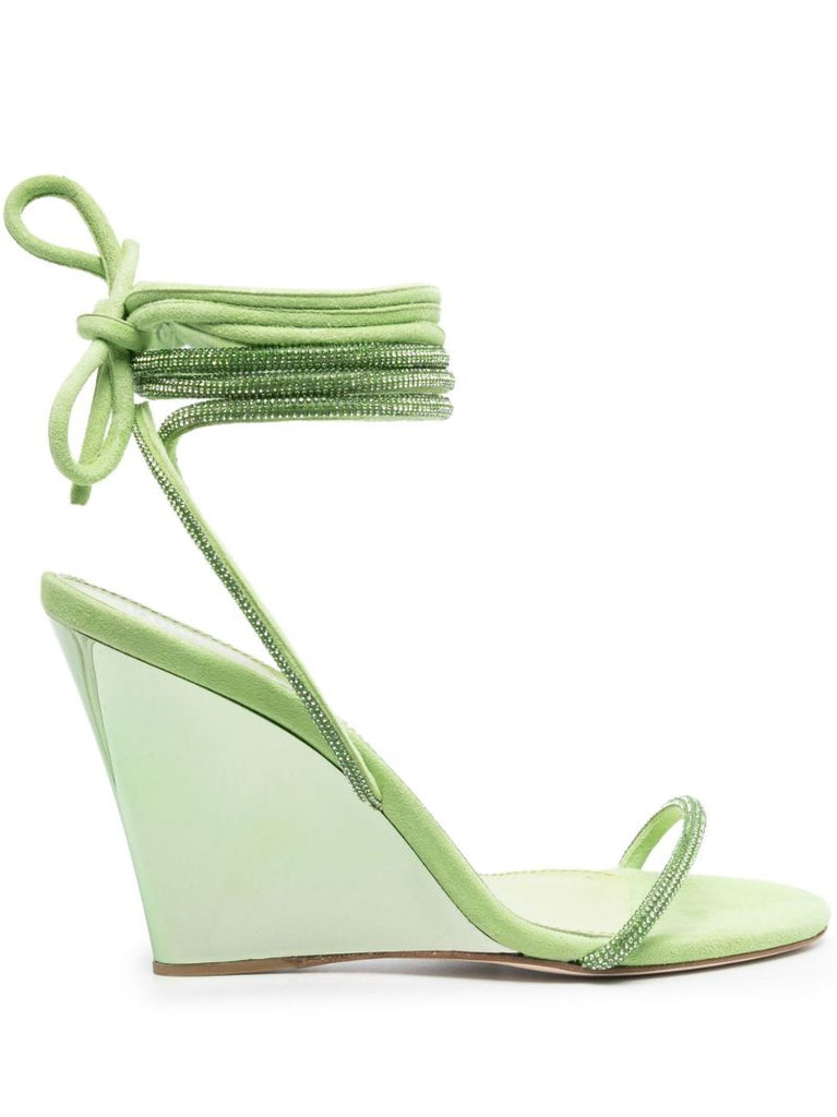 Green 95 Crystal Ankle-wrap Wedge Sandals