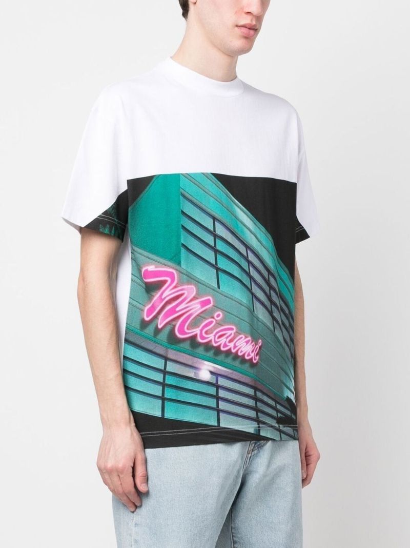White Miami Print Cotton T-shirt