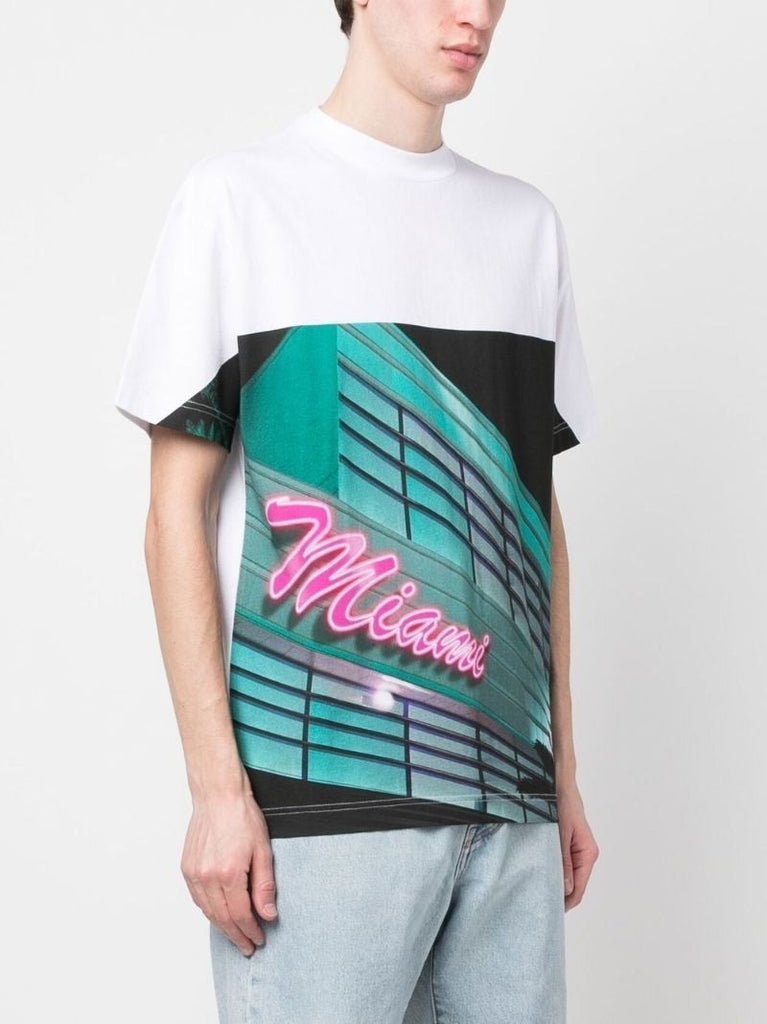 White Miami Print Cotton T-shirt