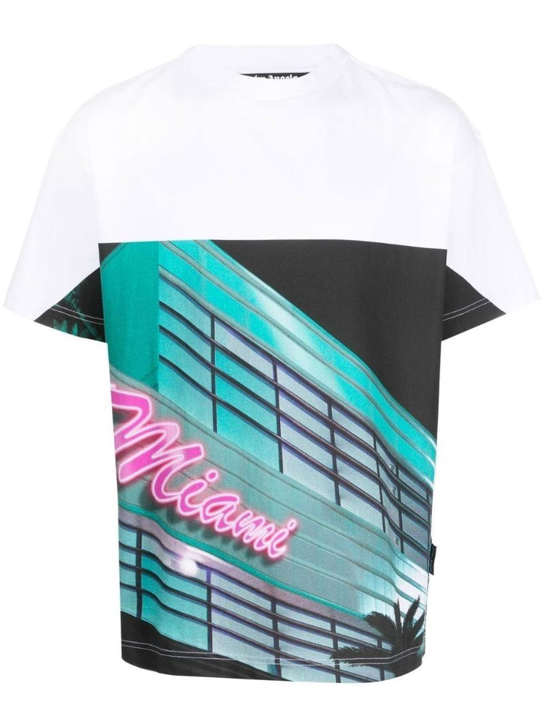White Miami Print Cotton T-shirt