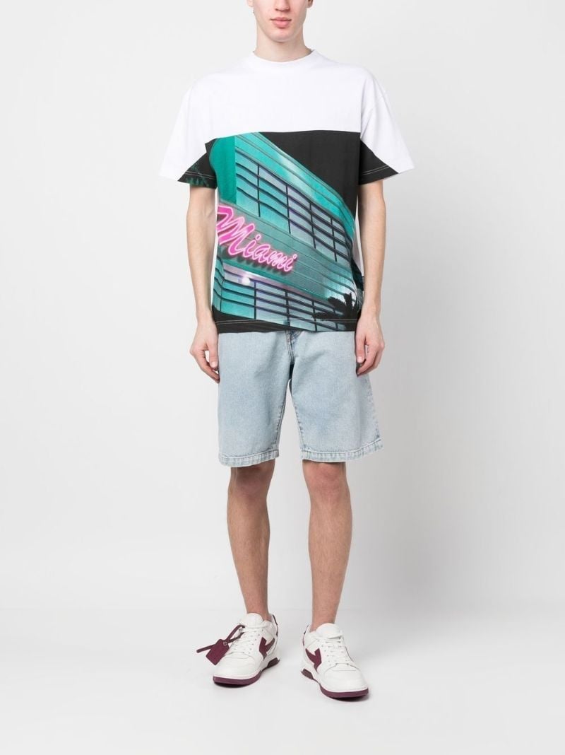 White Miami Print Cotton T-shirt