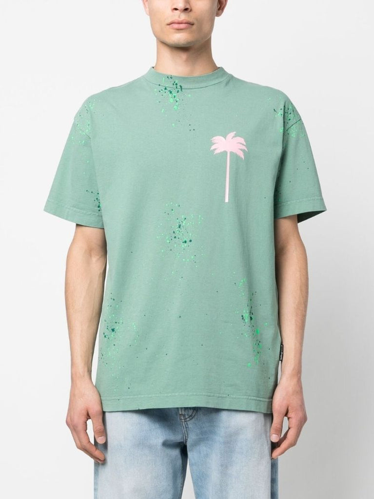 Green Painted Cotton Logo Print T-shirt