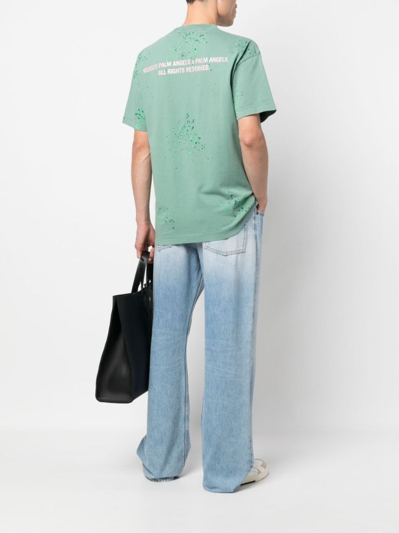 Green Painted Cotton Logo Print T-shirt