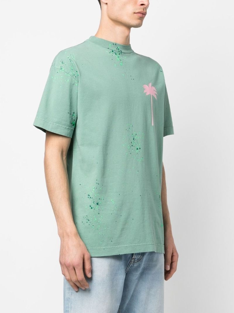 Green Painted Cotton Logo Print T-shirt