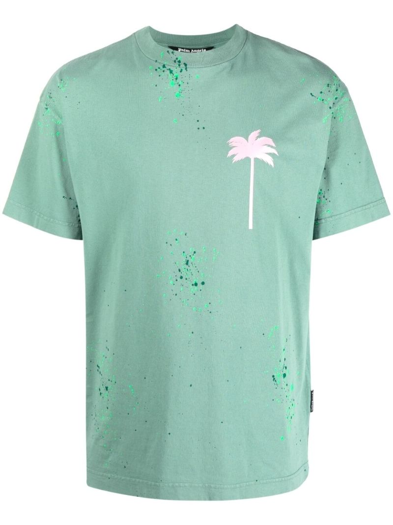 Green Painted Cotton Logo Print T-shirt