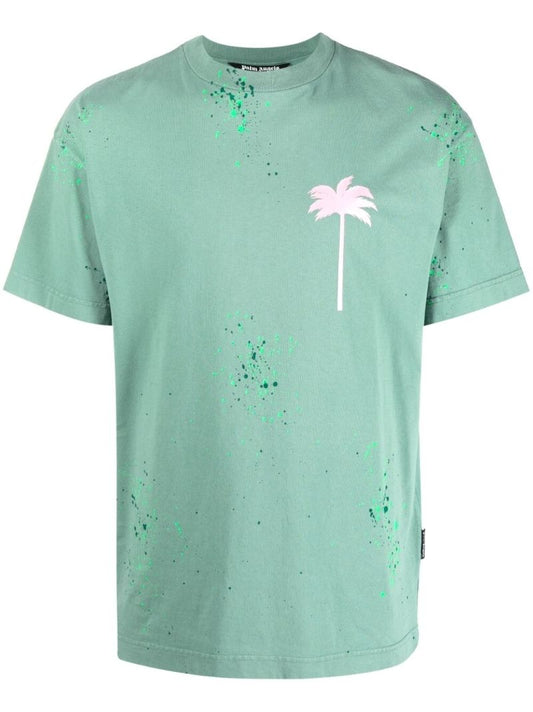 Green Painted Cotton Logo Print T-shirt