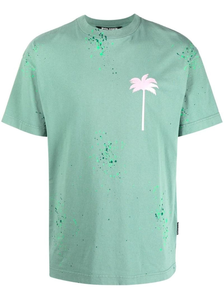 Green Painted Cotton Logo Print T-shirt
