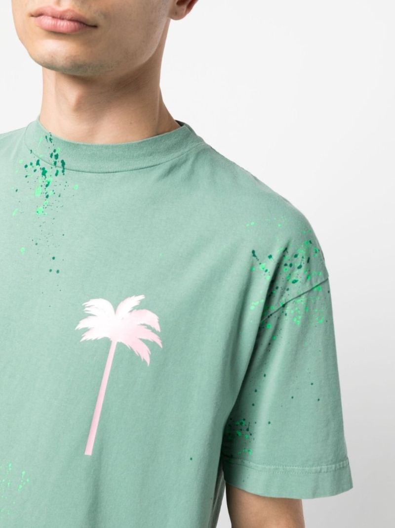 Green Painted Cotton Logo Print T-shirt