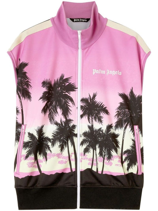 Pink Palm Tree Print Gilet