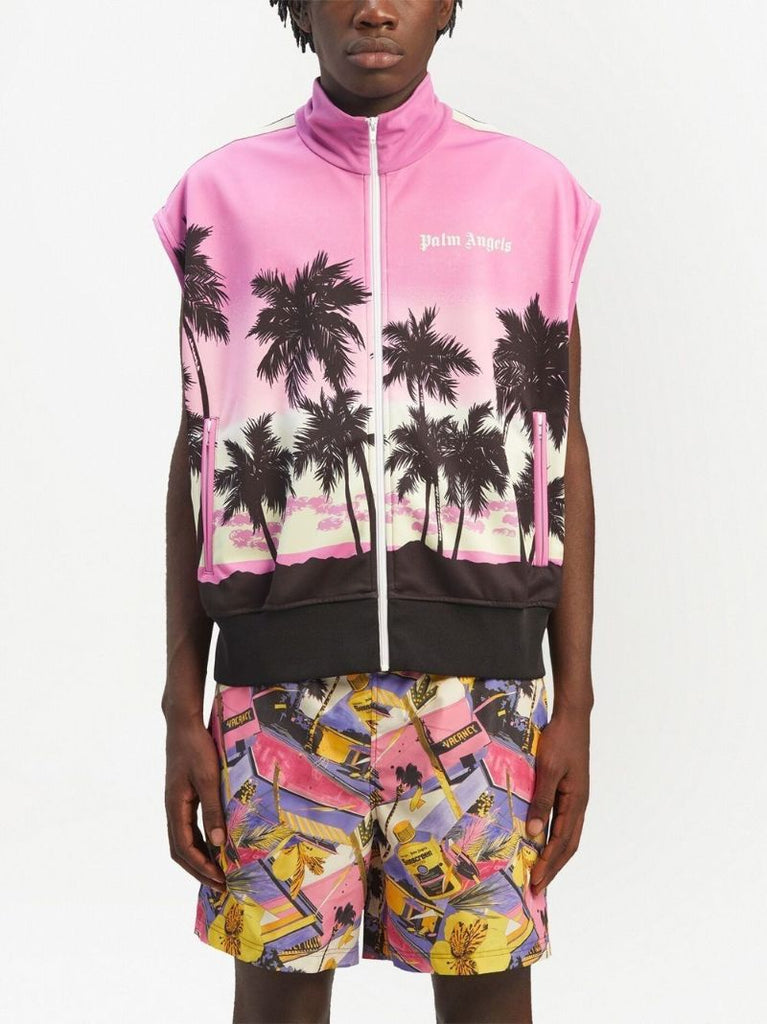 Pink Palm Tree Print Gilet