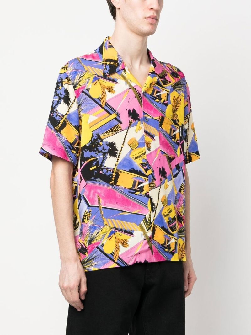 Pink Graphic Print Bowling Shirt