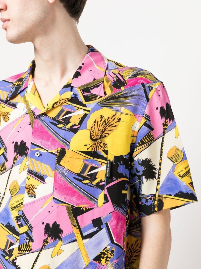 Pink Graphic Print Bowling Shirt