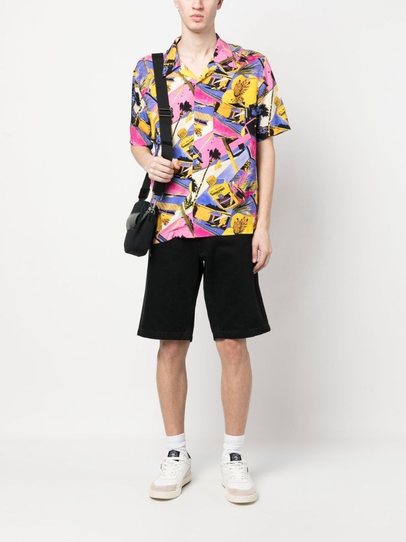 Pink Graphic Print Bowling Shirt