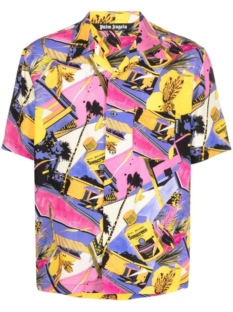 Pink Graphic Print Bowling Shirt