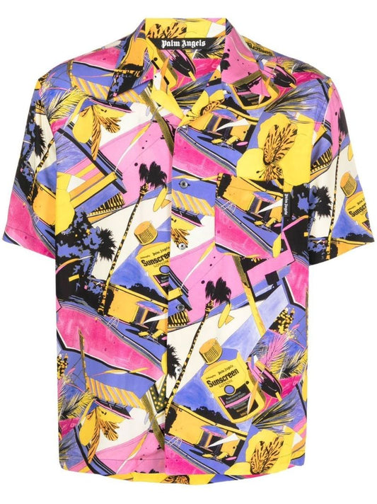 Pink Graphic Print Bowling Shirt