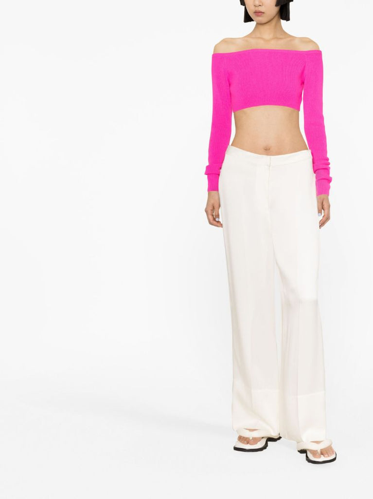 Pink Gina Off-shoulder Cashmere Crop Top
