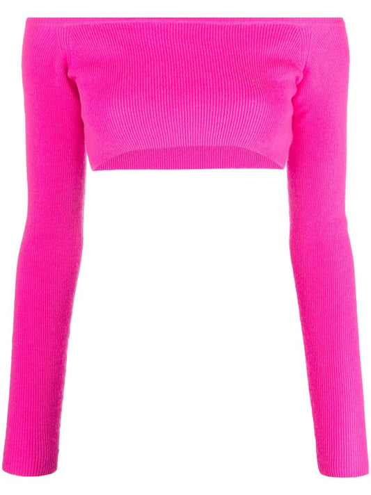 Pink Gina Off-shoulder Cashmere Crop Top