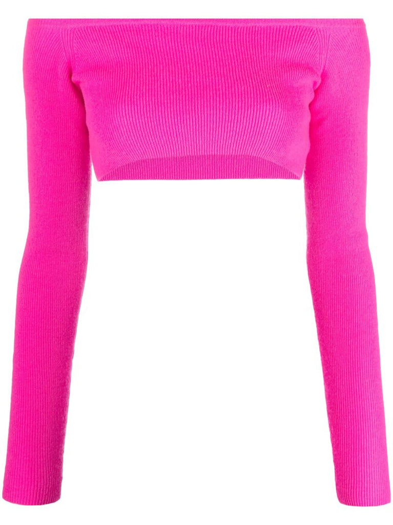 Pink Gina Off-shoulder Cashmere Crop Top