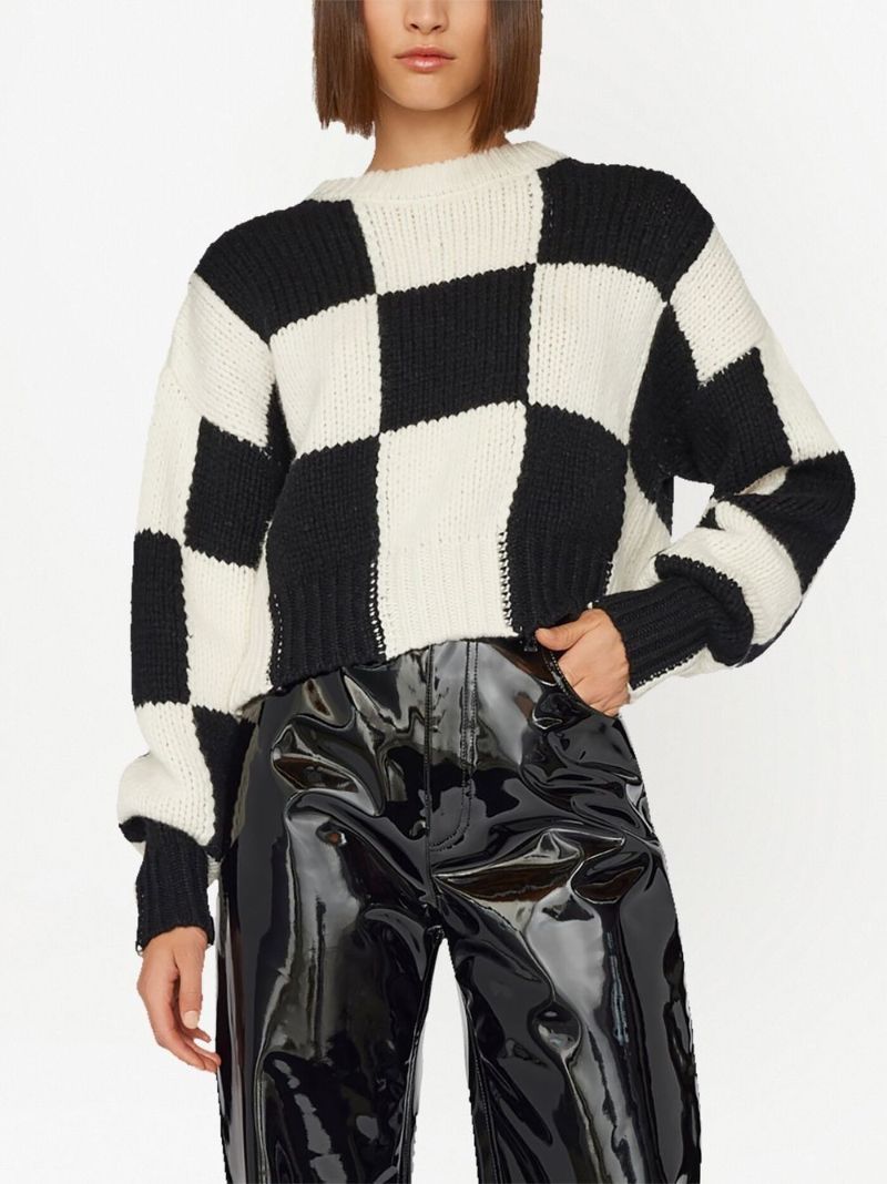 White Checkerboard Merino Wool Sweater