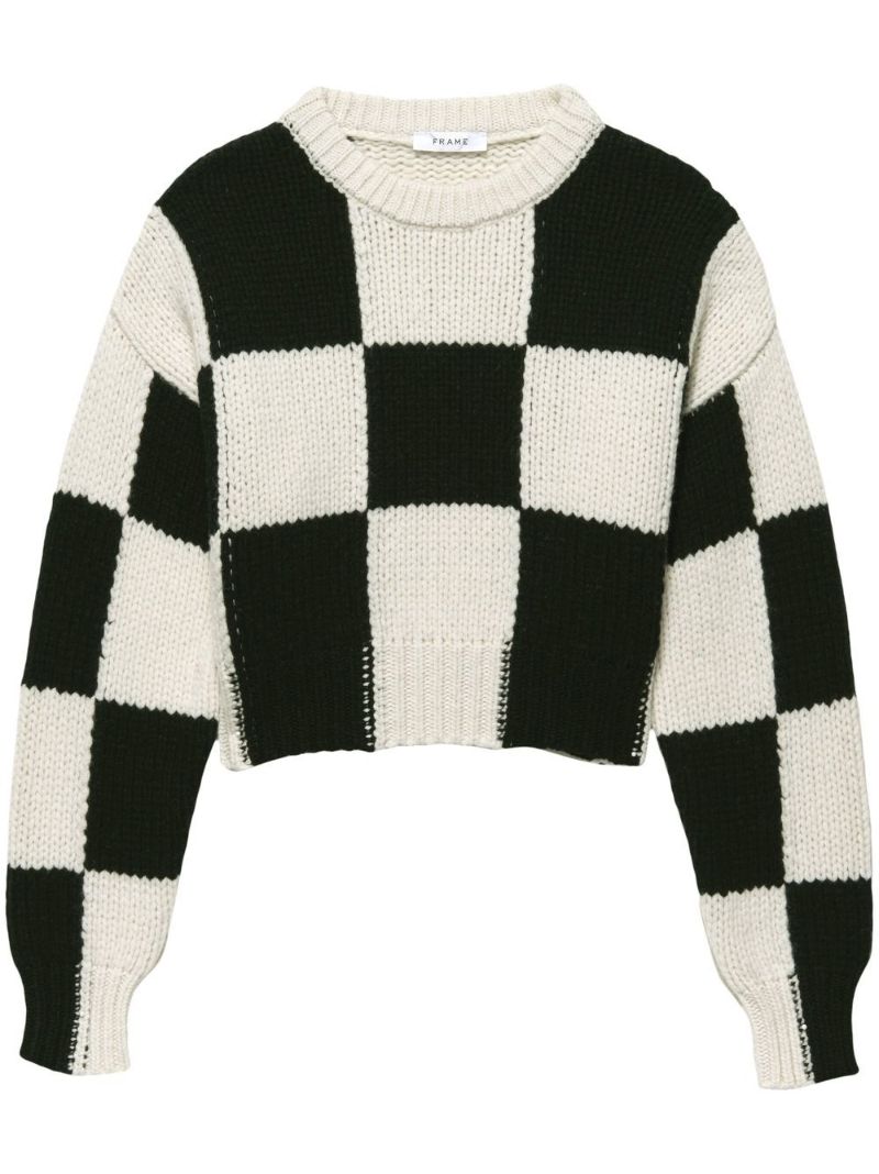 White Checkerboard Merino Wool Sweater