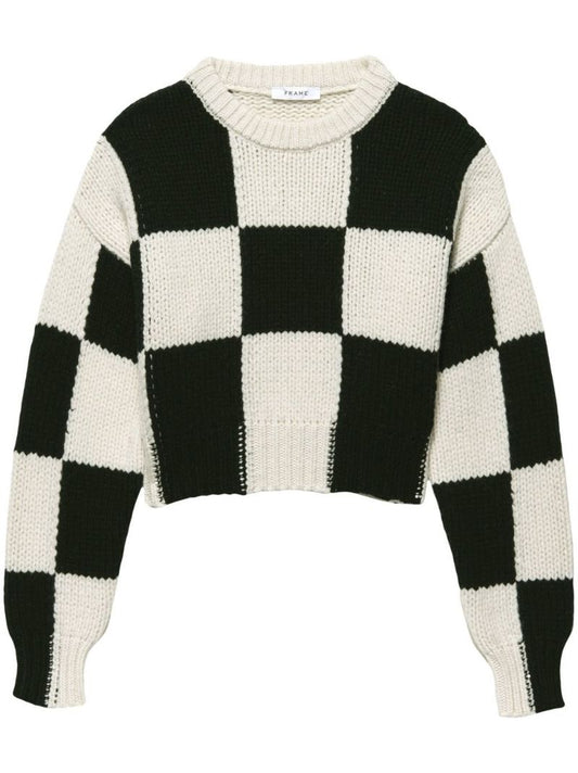White Checkerboard Merino Wool Sweater