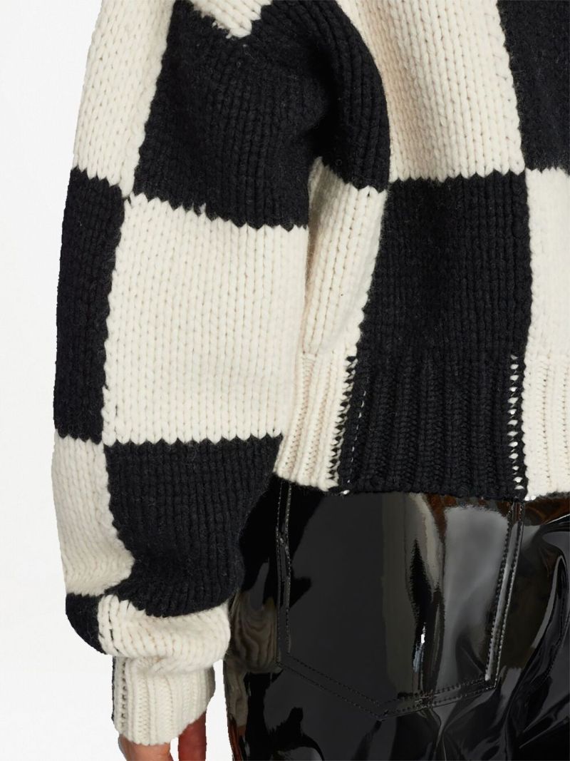 White Checkerboard Merino Wool Sweater