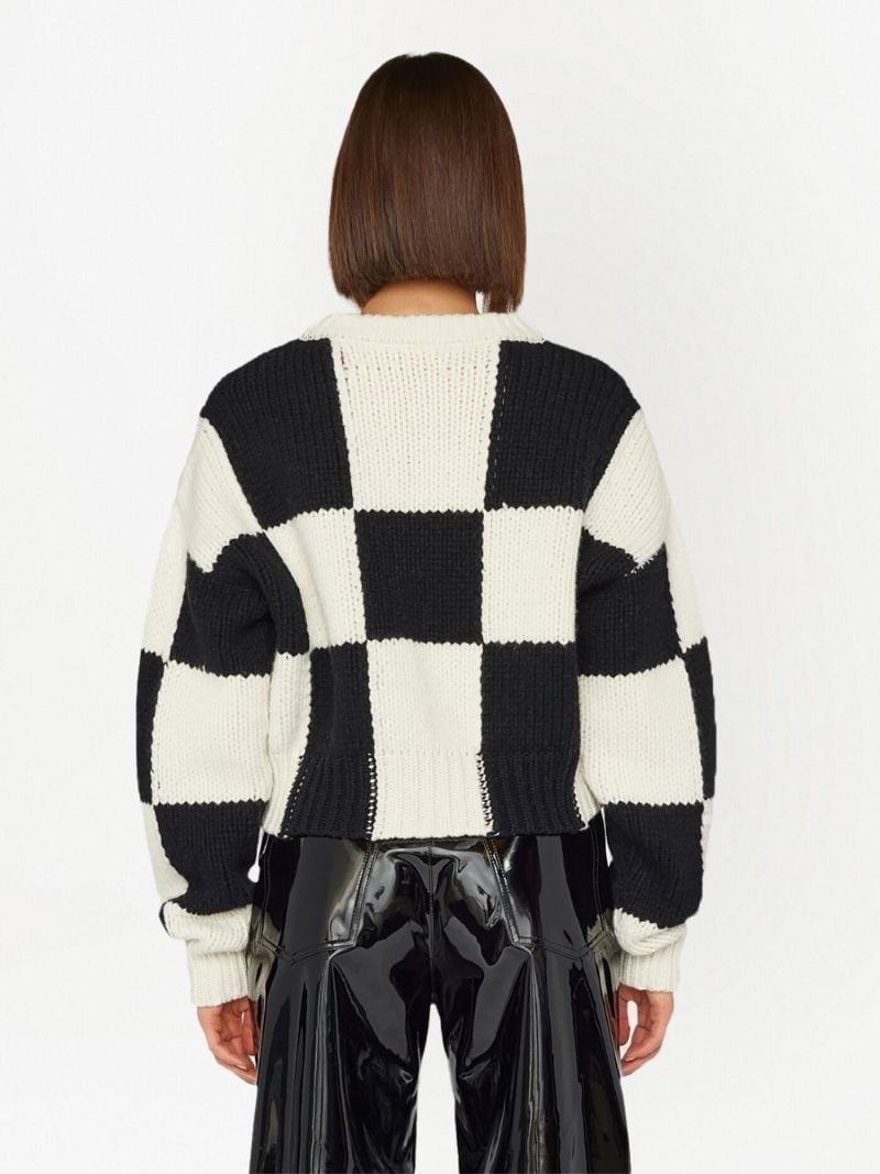 White Checkerboard Merino Wool Sweater