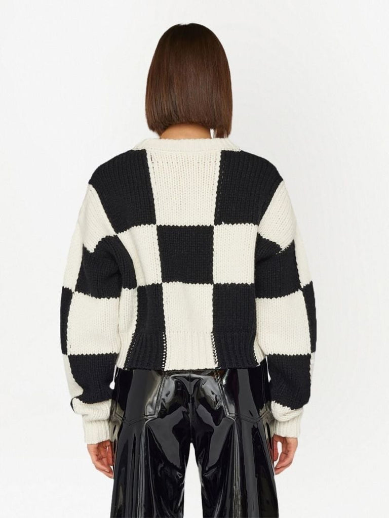 White Checkerboard Merino Wool Sweater