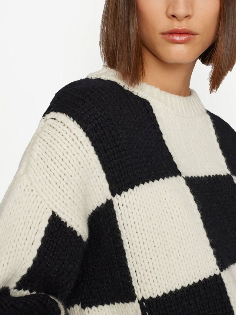 White Checkerboard Merino Wool Sweater