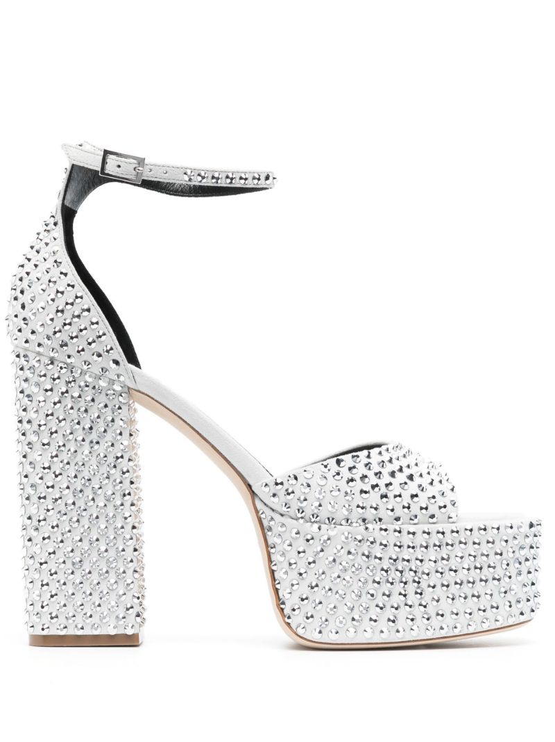 Silver Tatiana 130 Crystal Platform Leather Sandals