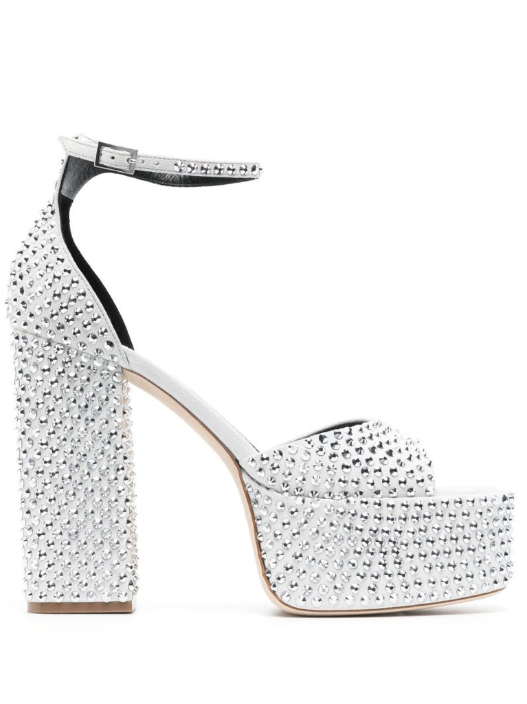 Silver Tatiana 130 Crystal Platform Leather Sandals