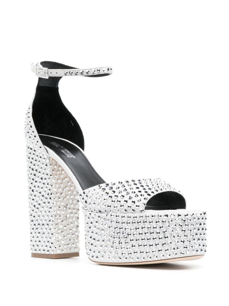Silver Tatiana 130 Crystal Platform Leather Sandals
