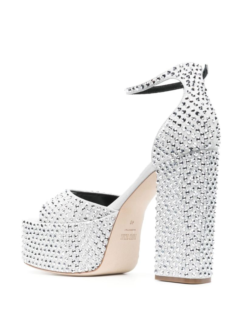 Silver Tatiana 130 Crystal Platform Leather Sandals