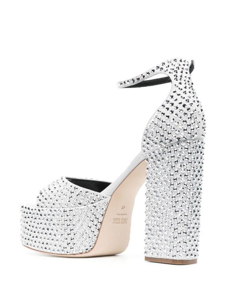 Silver Tatiana 130 Crystal Platform Leather Sandals