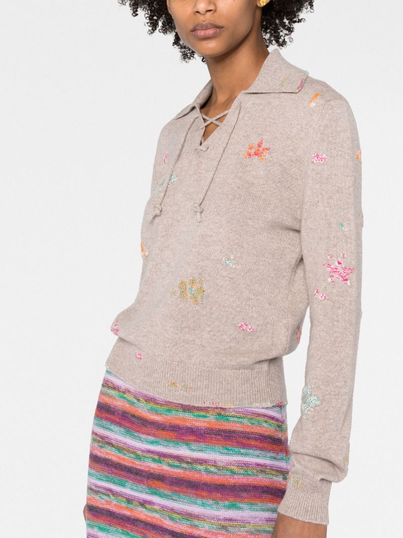 Neutral Floral Embroidered Cashmere Sweater