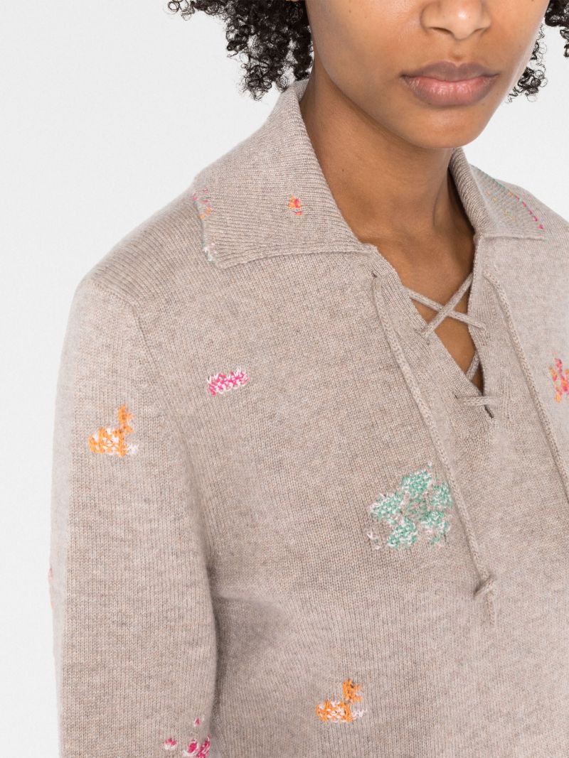 Neutral Floral Embroidered Cashmere Sweater
