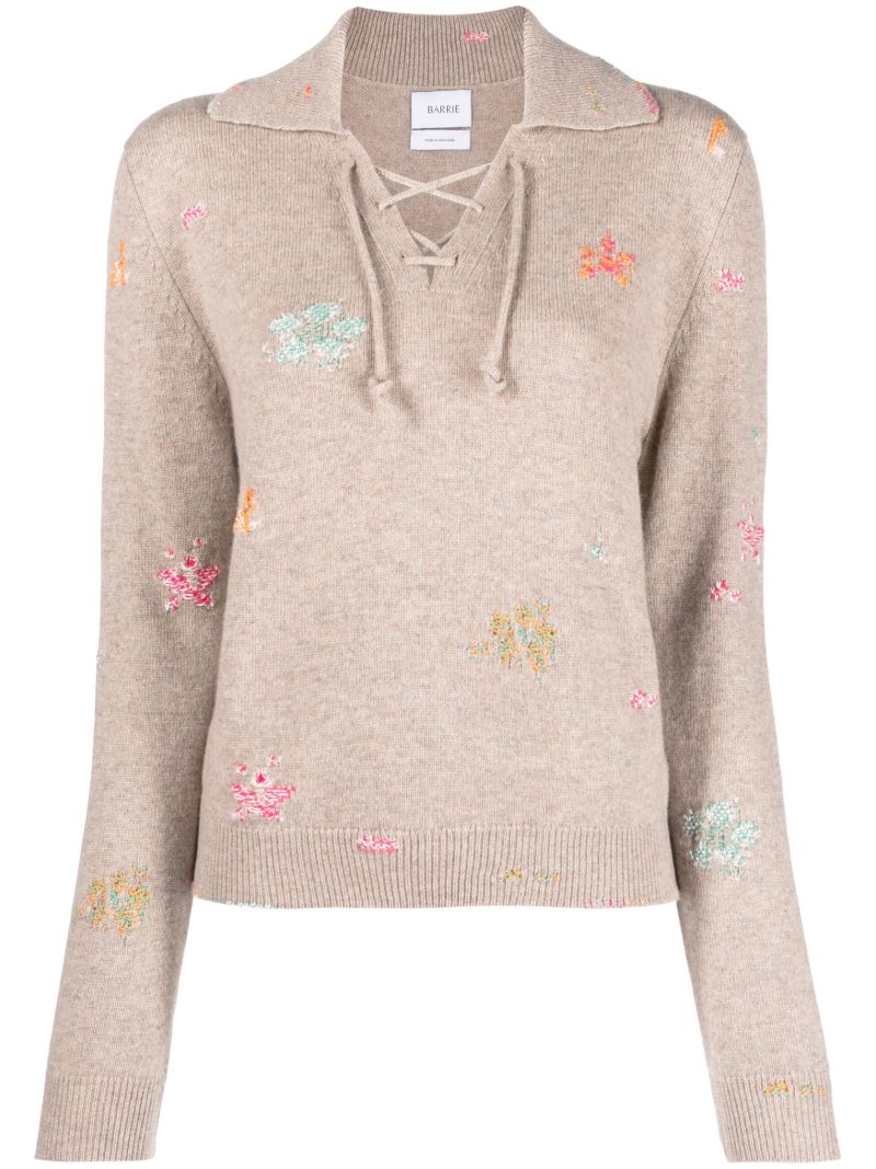 Neutral Floral Embroidered Cashmere Sweater