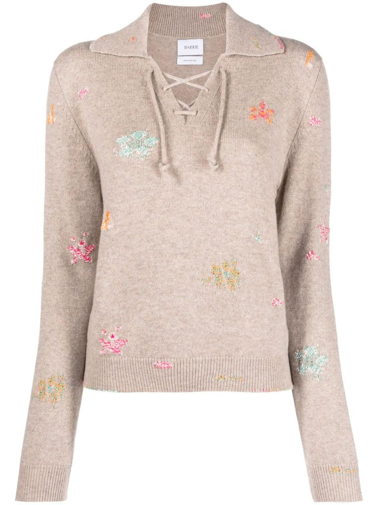 Neutral Floral Embroidered Cashmere Sweater