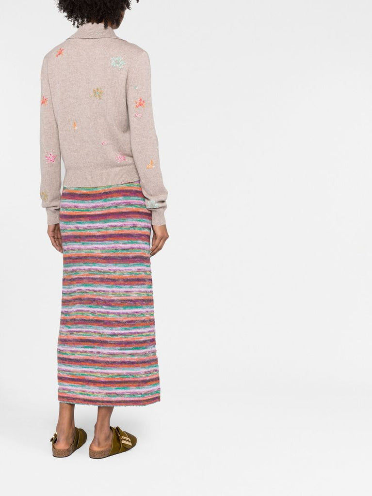 Neutral Floral Embroidered Cashmere Sweater