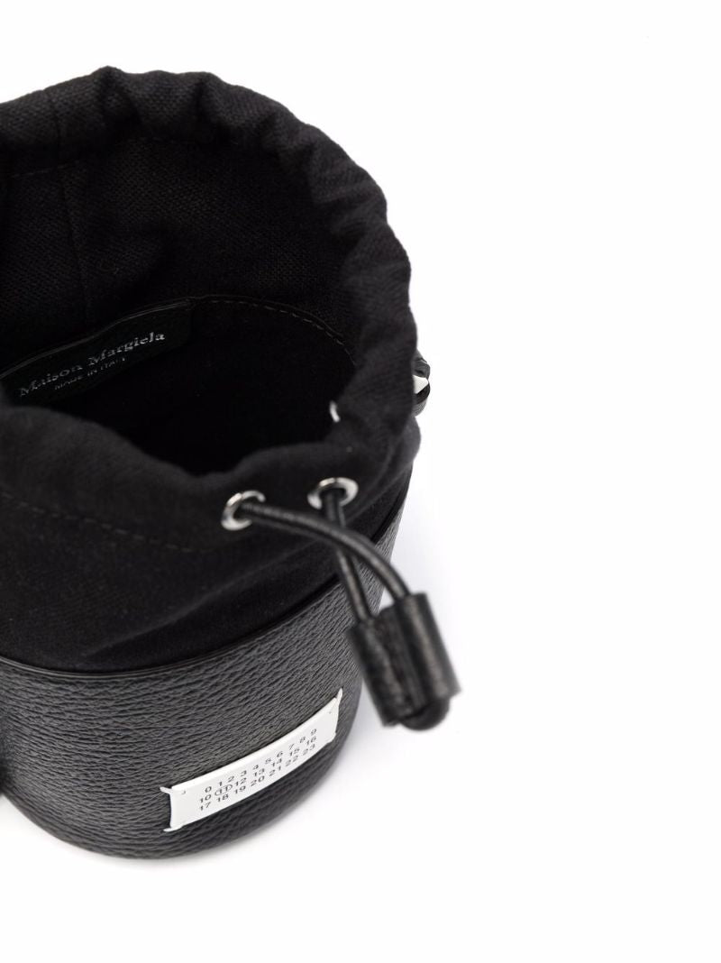 Black Logo Patch Leather Bucket Bag