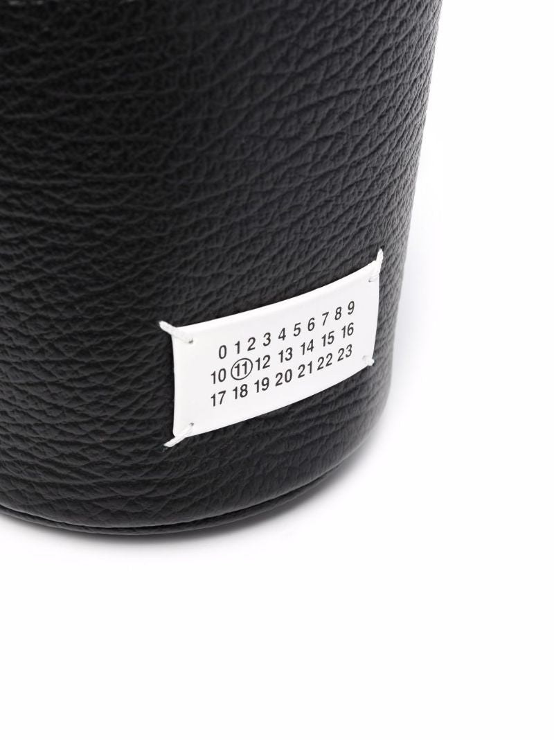 Black Logo Patch Leather Bucket Bag