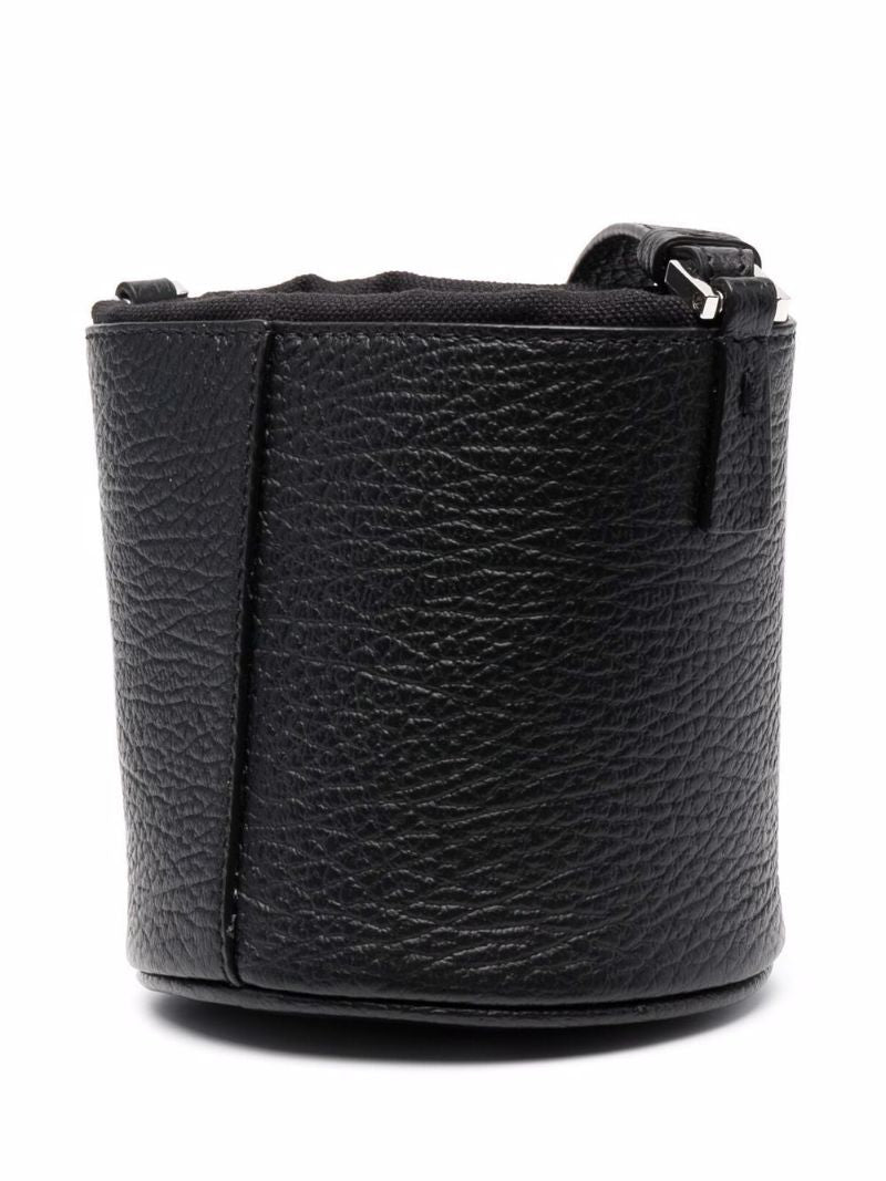 Black Logo Patch Leather Bucket Bag