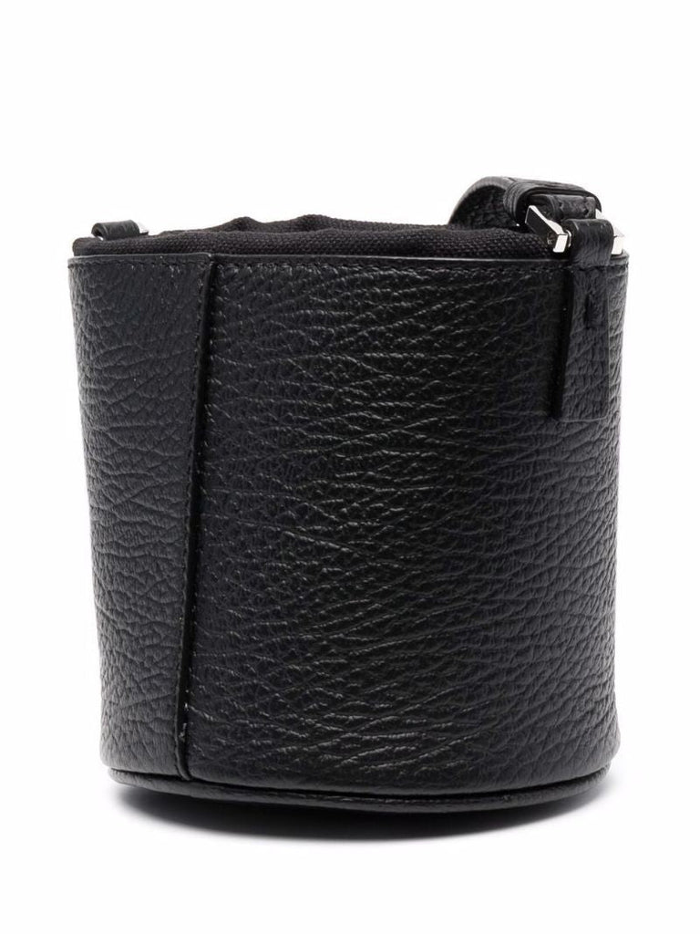 Black Logo Patch Leather Bucket Bag