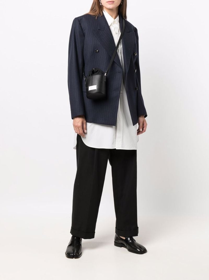 Black Logo Patch Leather Bucket Bag