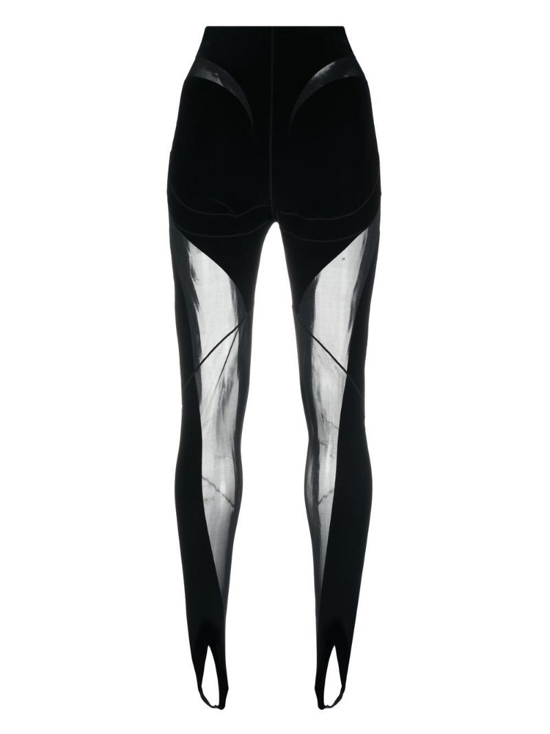 X Mugler Black Flocked High Waist Leggings